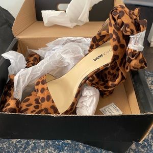 Lace up leopard heeled sandals